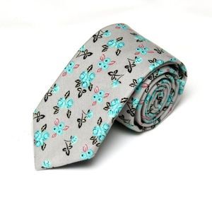 Grey Teal Floral Necktie